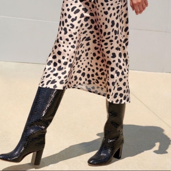 Loeffler Randall Shoes | Loeffler Randall Goldy Black Patent Leather Croc Alligator Embossed Tall Boot | Color: Black | Size: 8.5 | Pm-32633106's